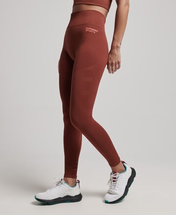 Superdry Skinny Workout Pants in Brown: front