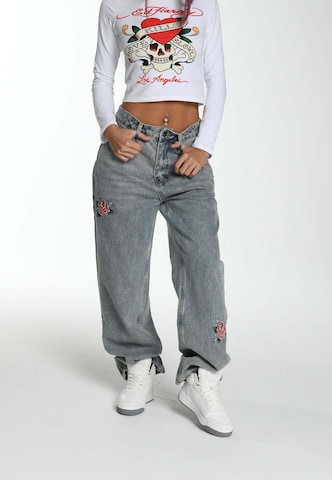 Loosefit Jean 'Blooming Death' Ed Hardy en bleu