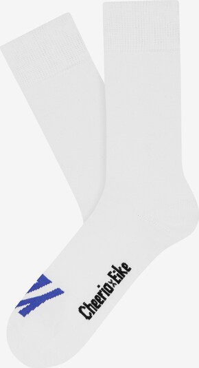 CHEERIO* Chaussettes 'CHEERIO x EIKE NOW? YES!' en bleu foncé / rouge orangé / noir / blanc, Vue avec produit
