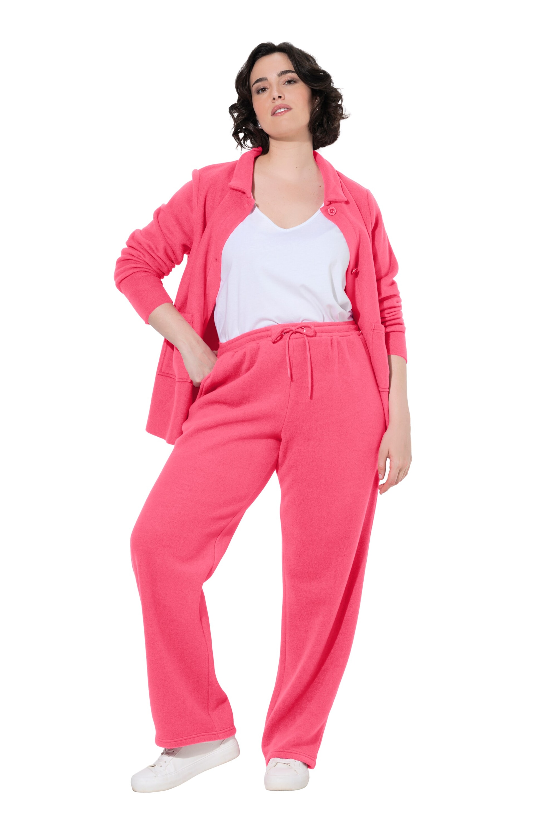 Ulla Popken Wide leg Broek in Roze: voorkant