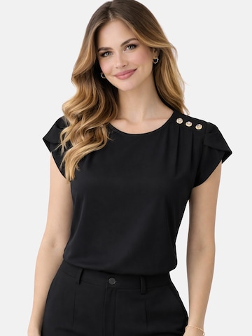 REGINA FASHION Blouse 'Short Sleeve Blouse with Decorative Shoulder Buttons' in Zwart