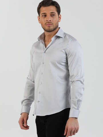 7Camicie - Ajuste estrecho Camisa de negocios 'Firenze Satin Man Shirt Lilac' en gris
