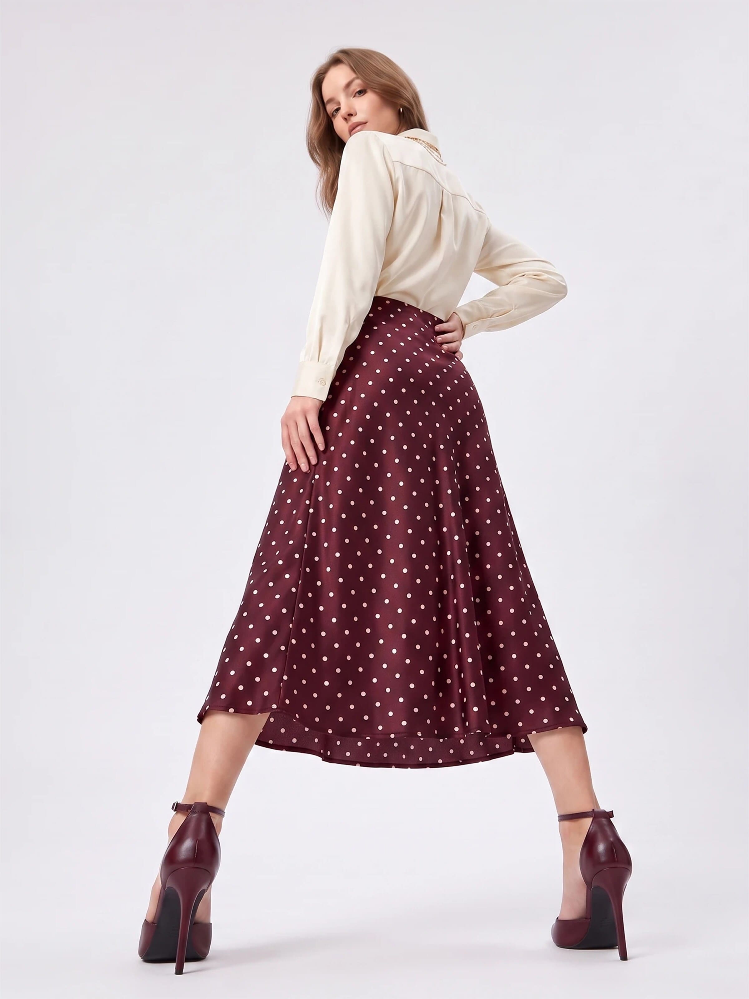 TorWeit Rok 'Women's Polka Dot Elastic Waist Maxi Skirt' in Rood