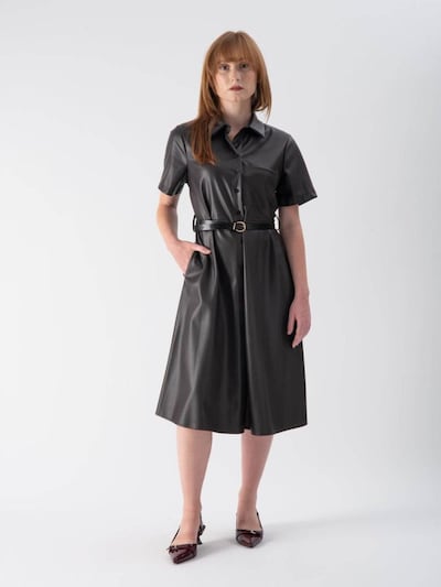 MND Kjole 'Faux Leather Midi' i mørkebrun, Produktvisning