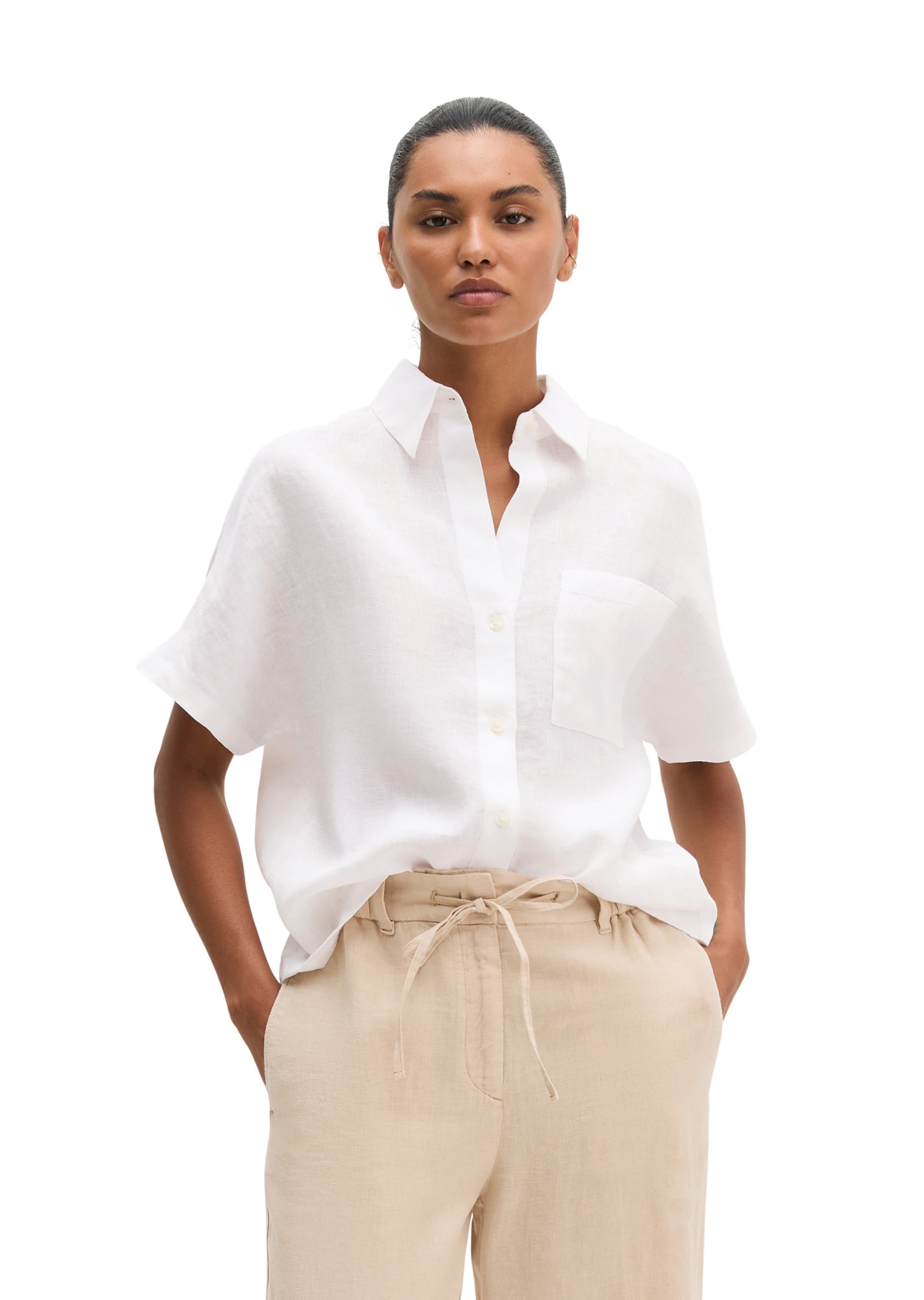 Marc O'Polo Blouse ' mit breiter Kellerfalten im Rücken ' in Wit: voorkant
