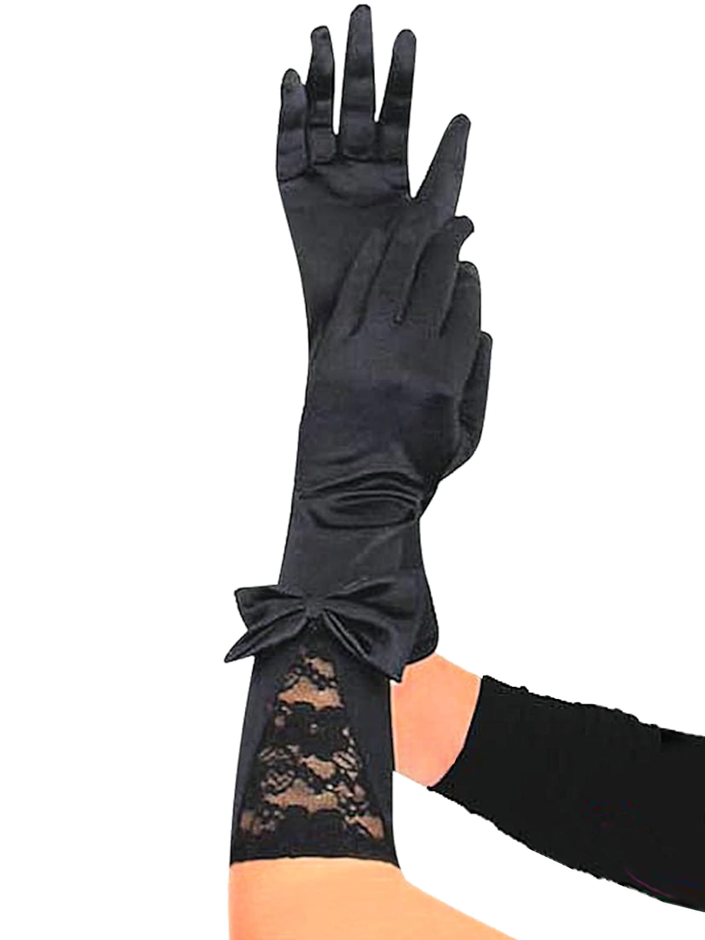 Dirndline Full Finger Gloves 'Burlesque-Handschuhe mit Schleife' in Black: front