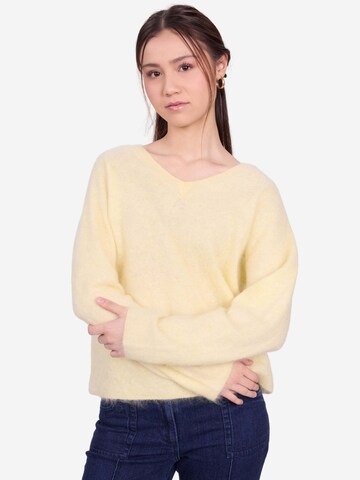 BELLEMERE NEW YORK Pullover 'Pullover aus gebürsteter Seide und Kaschmir mit V-Ausschnitt'‌‌‌‌‌‌‌ in Gelb: Vorderseite