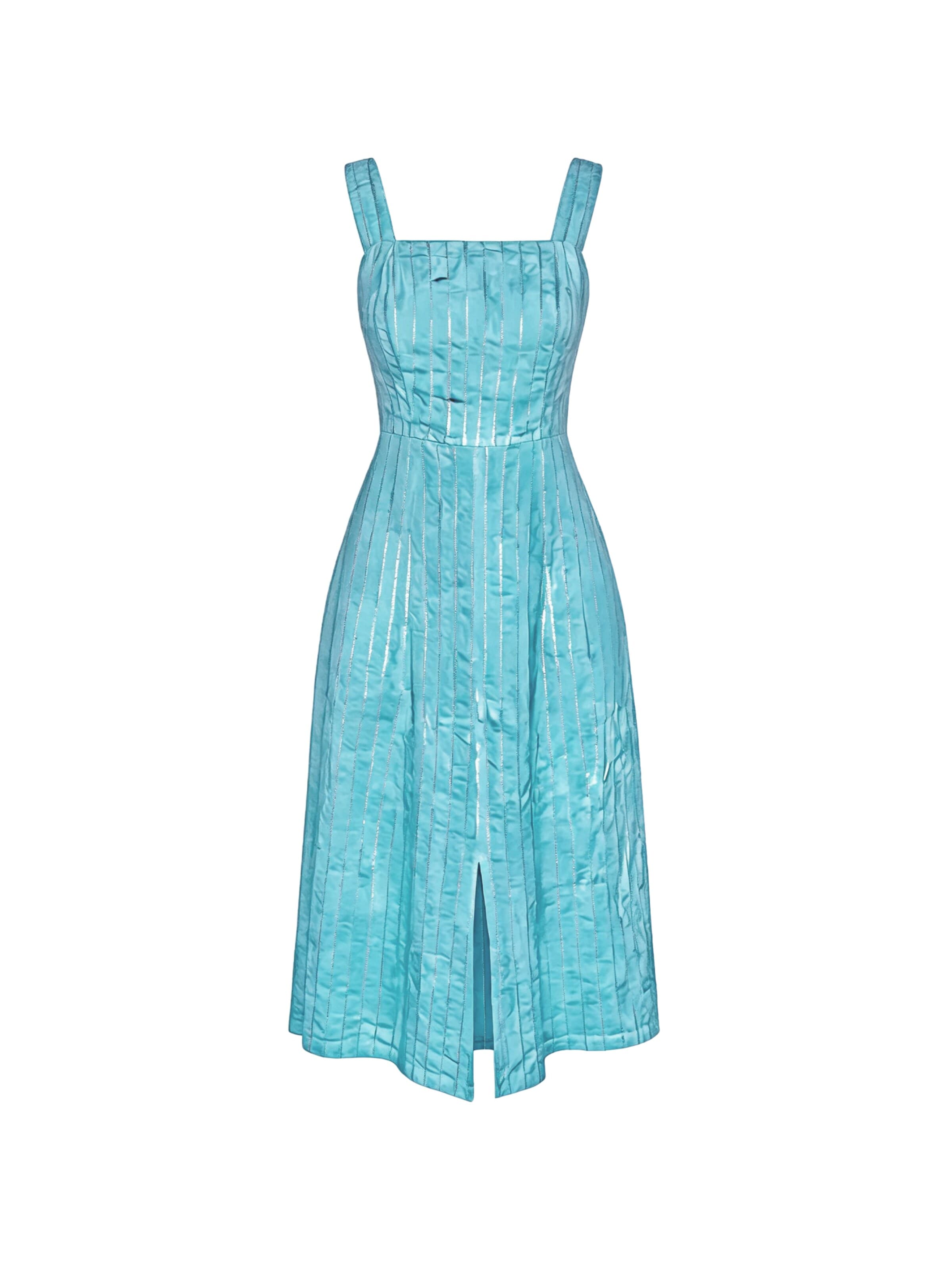 Haris Cotton - Vestido 'Square Neck Striped Linen Tie Back Dress with Front Slit' en azul: frente