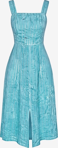Haris Cotton - Vestido 'Square Neck Striped Linen Tie Back Dress with Front Slit' en azul: frente