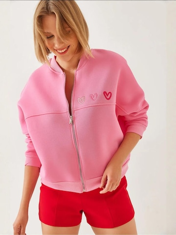Bianco Lucci Zip-Up Hoodie in Pink