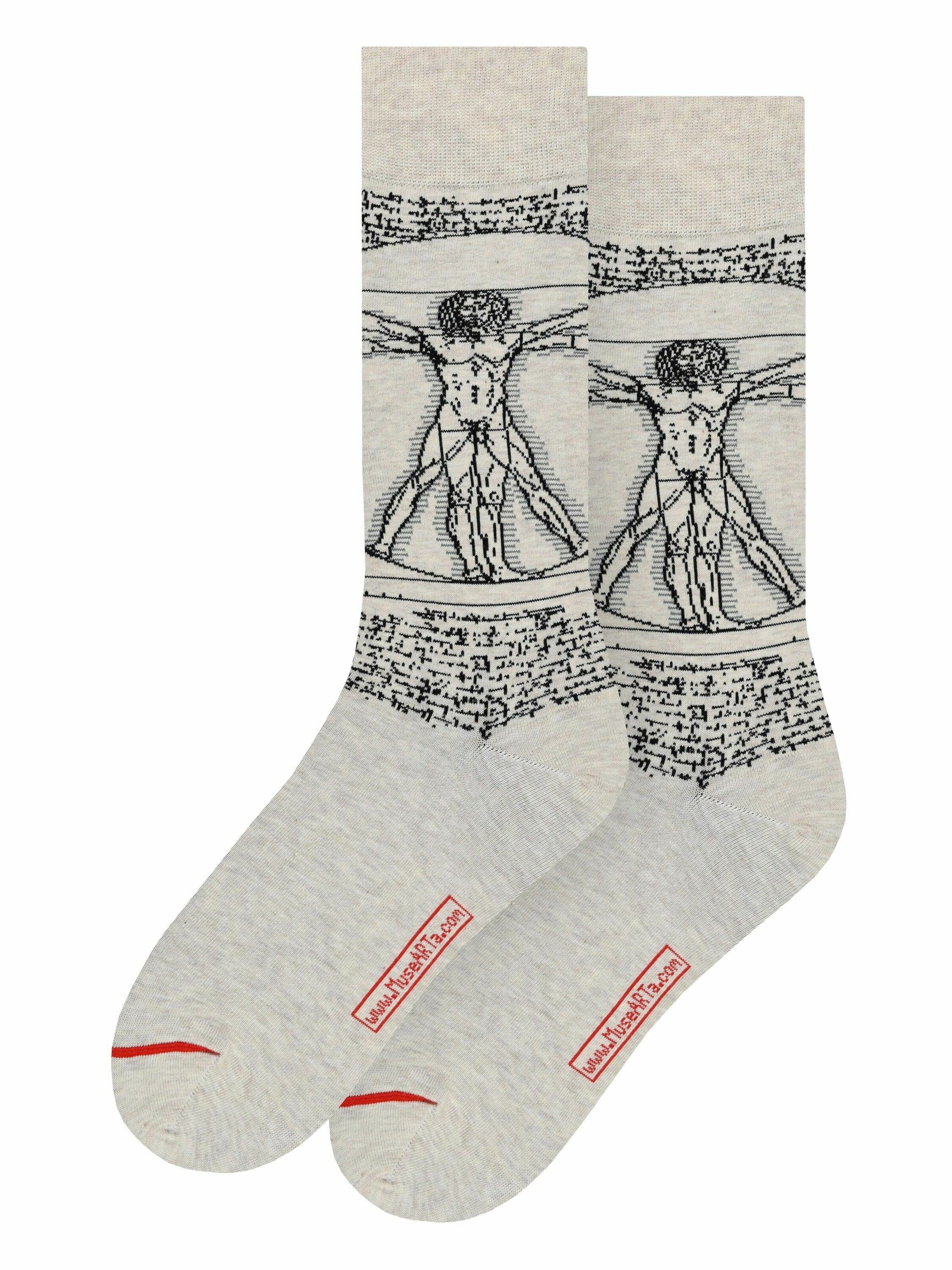 MuseARTa Socken Leonardo Da Vinci - The Vitruvian Man in Beige 