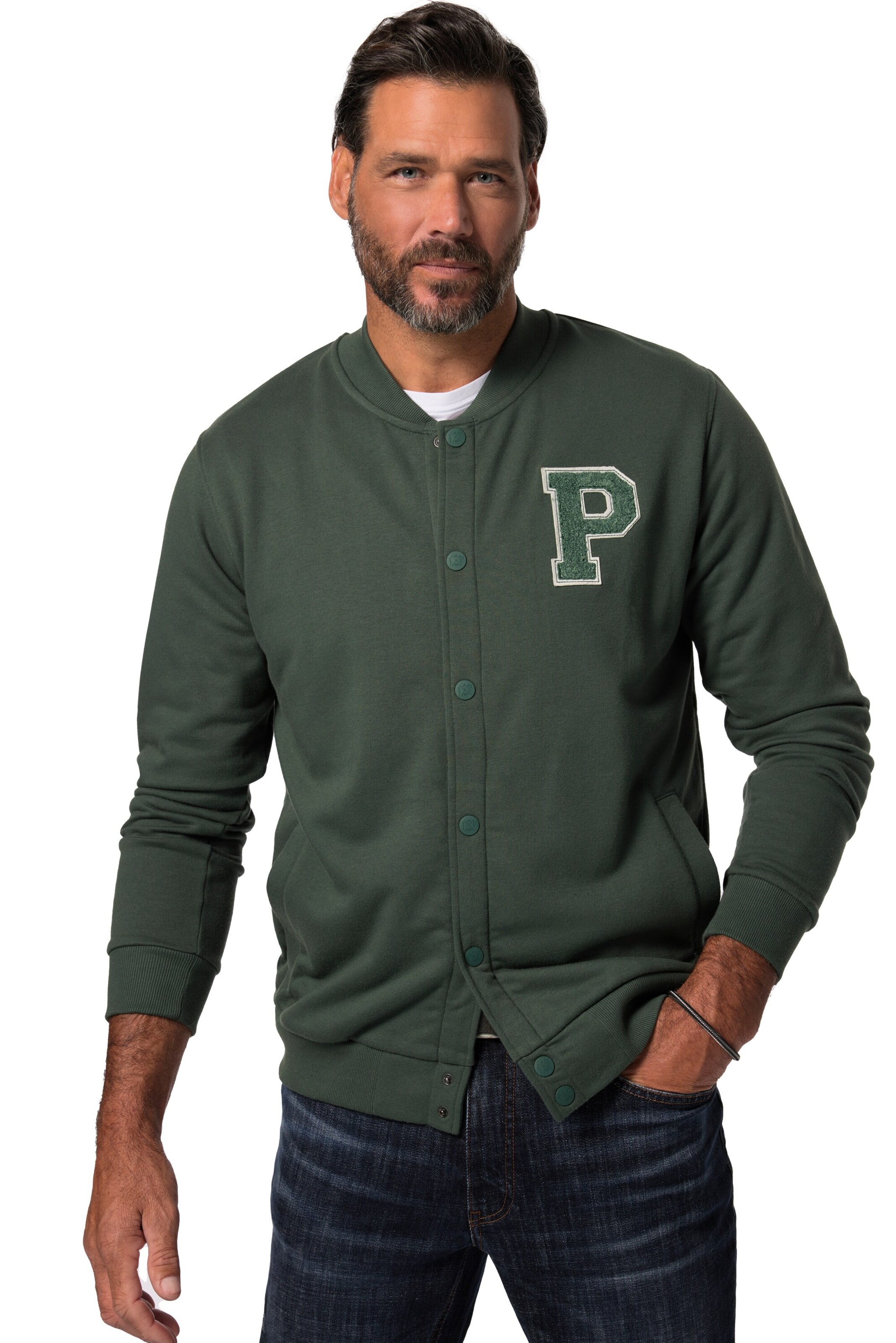 JP1880 Sweatvest in Groen: voorkant