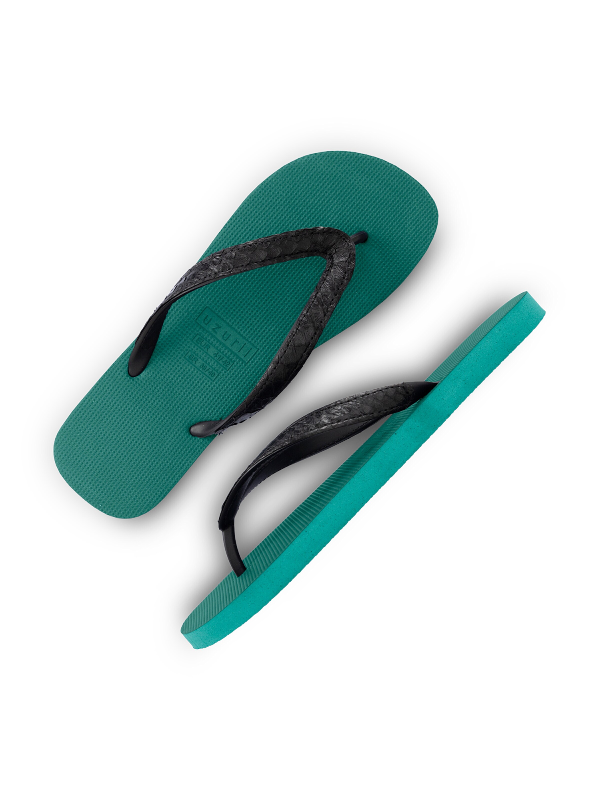 Uzurii Luxury Footwear T-Bar Sandals 'Python' in Green