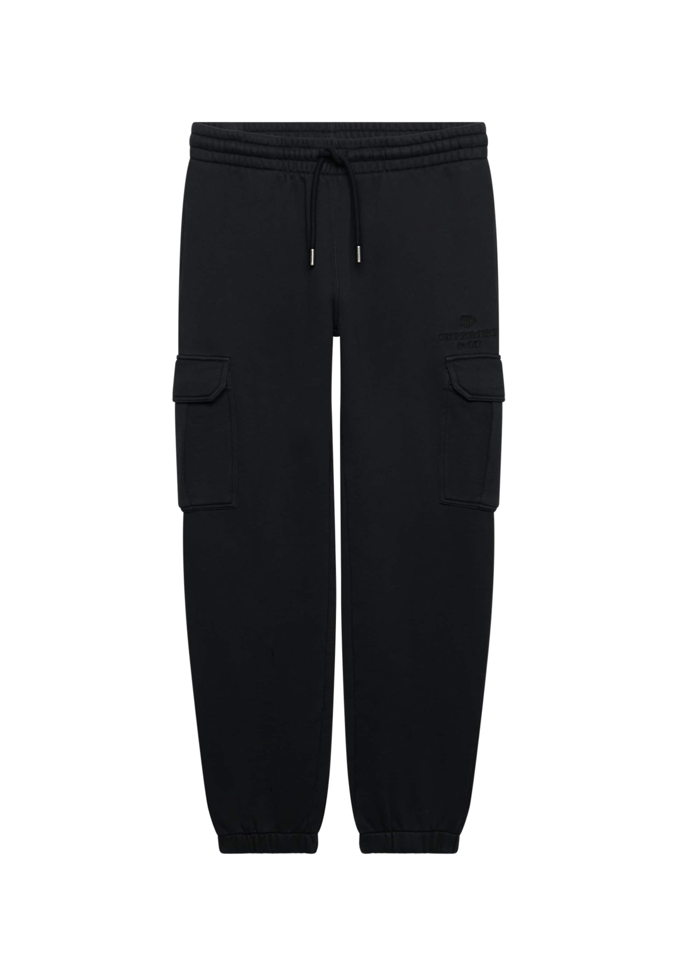 Superdry & Co Tapered Cargobroek in Zwart: voorkant