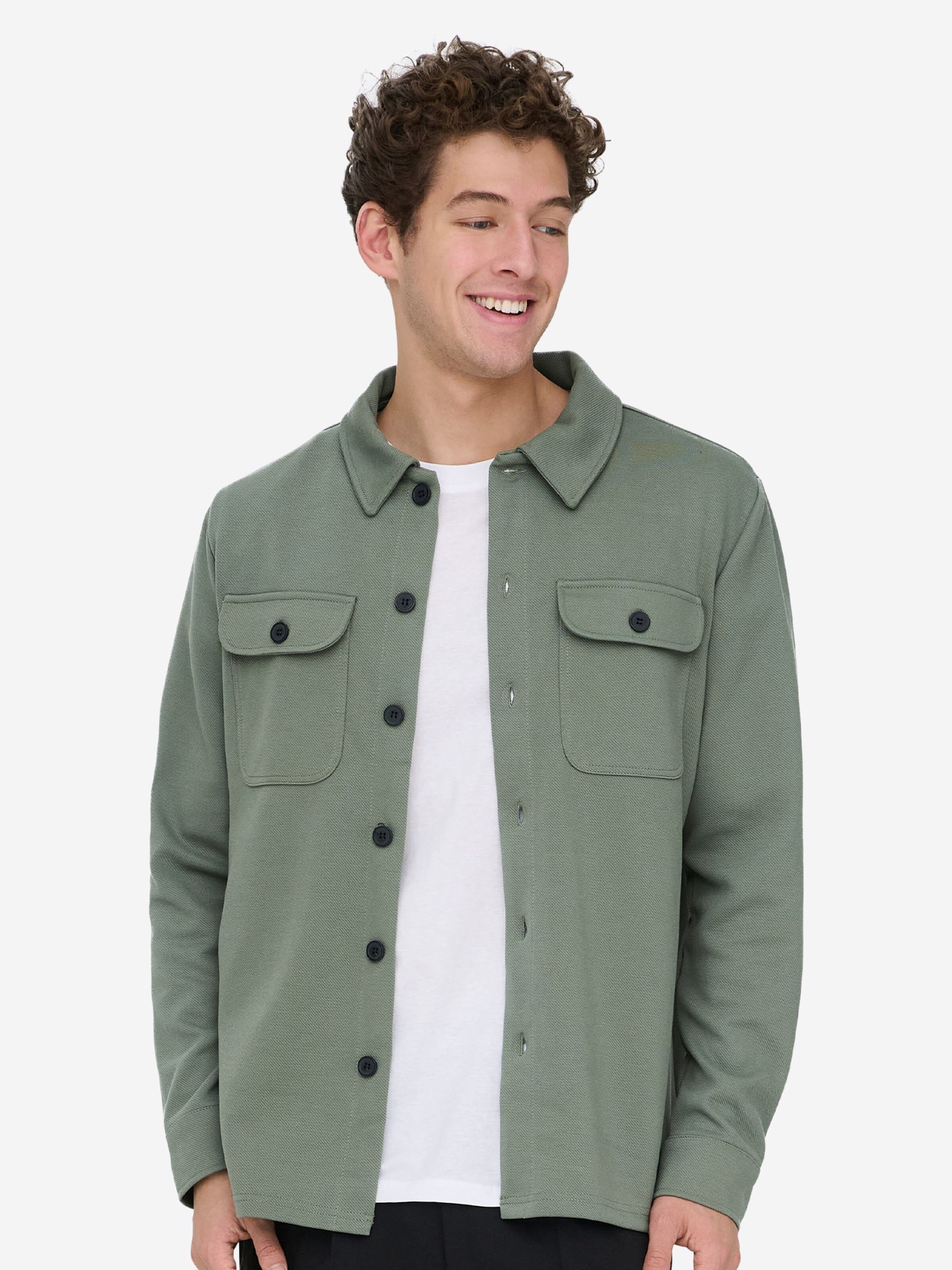 Only & Sons Regular fit Button Up Shirt 'Newkodyl' in Green: front
