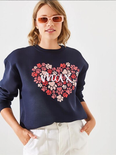 Bianco Lucci Sweater majica veličine S u morsko plava / svijetlocrvena / bijela, Pregled proizvoda