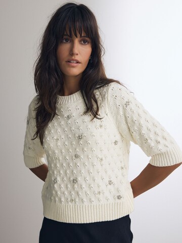 Next Strickpullover mit kurzen Ärmeln und Verzierung Regular Fit in Beige