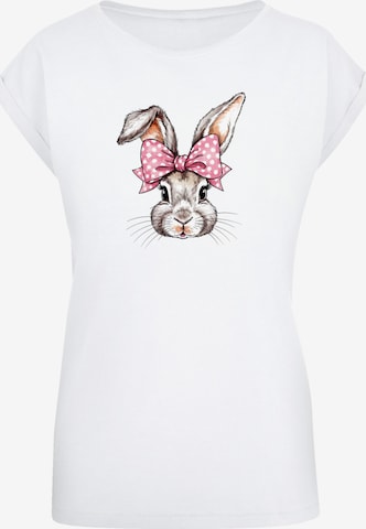 F4NT4STIC T-Shirt 'Niedlicher Hase mit Schleife' in Weiß: Vorderseite