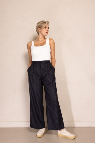 Zhrill Wide leg Pleat-Front Pants in Blue