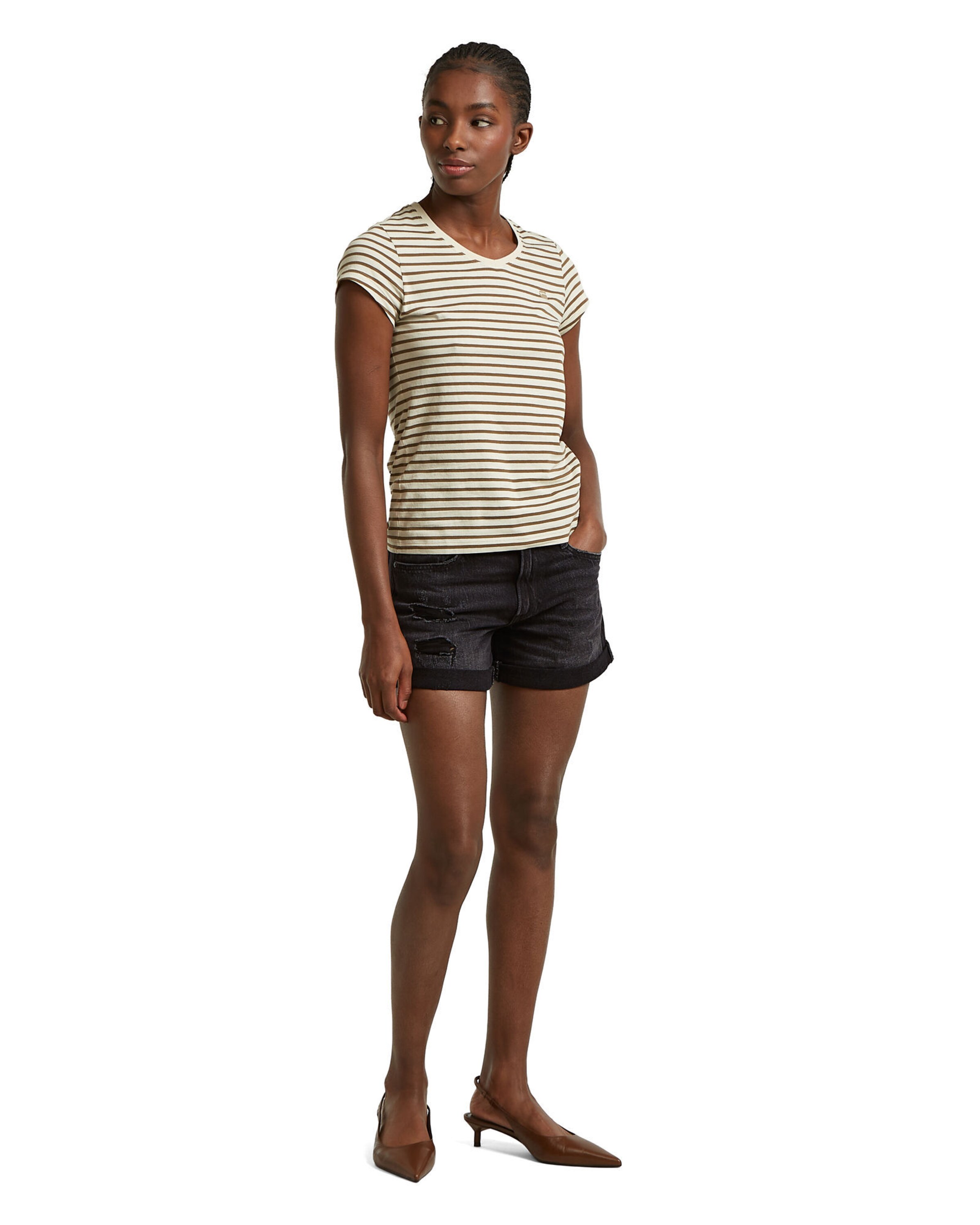 G-STAR Shirt 'Stripe Eyben Slim V T-Shirt 2.0' in Beige