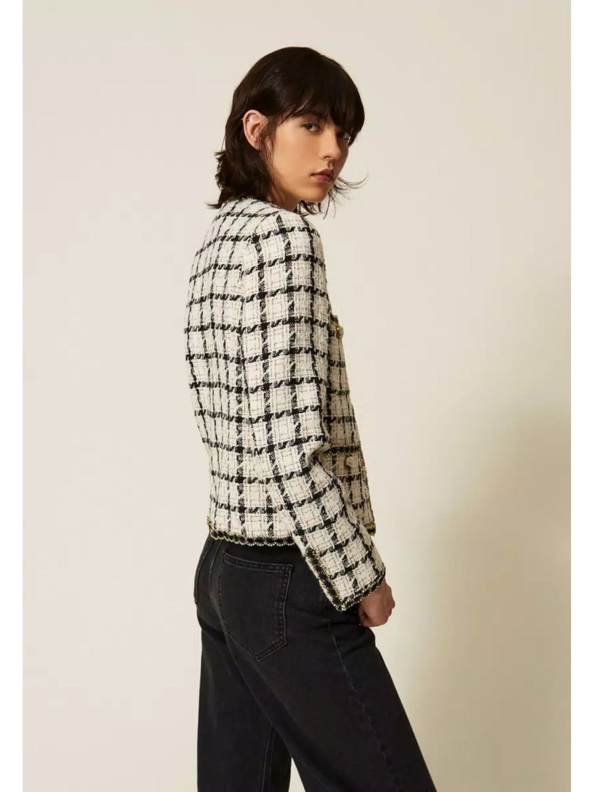 Twinset Blazer 'bouclé check jacket with lurex details' in White
