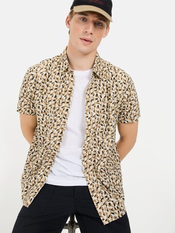 CAMEL ACTIVE Regular Fit Kurzarmhemd mit Strukturmuster in Beige