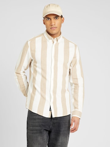 Only & Sons Slim fit Button Up Shirt 'ARLO' in Beige