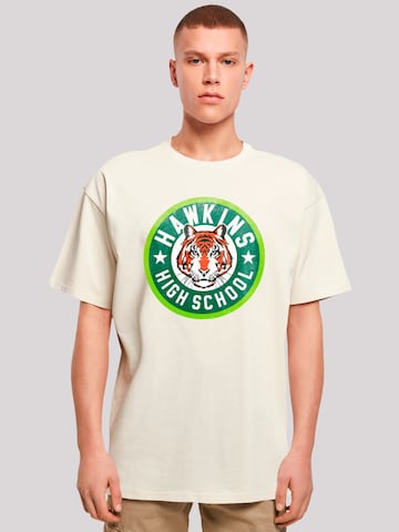 F4NT4STIC Shirt 'Stranger Things Hawkins Tiger Circle Netflix TV Series' in Beige: voorkant