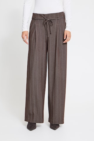 ICHI Wide leg Broek in Bruin: voorkant