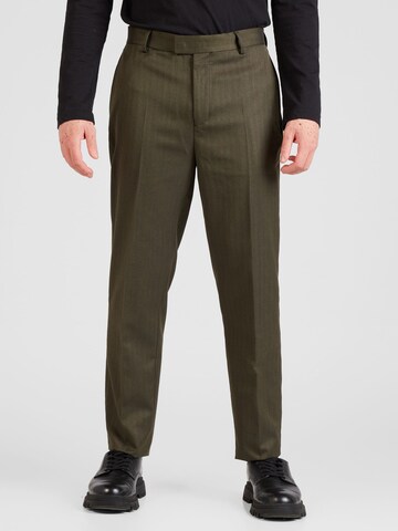 TOPMAN Regular Pleated Pants in Green: front