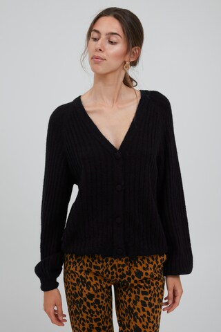 ICHI Knit Cardigan 'IHAMARA CA2 RIB' in Black: front