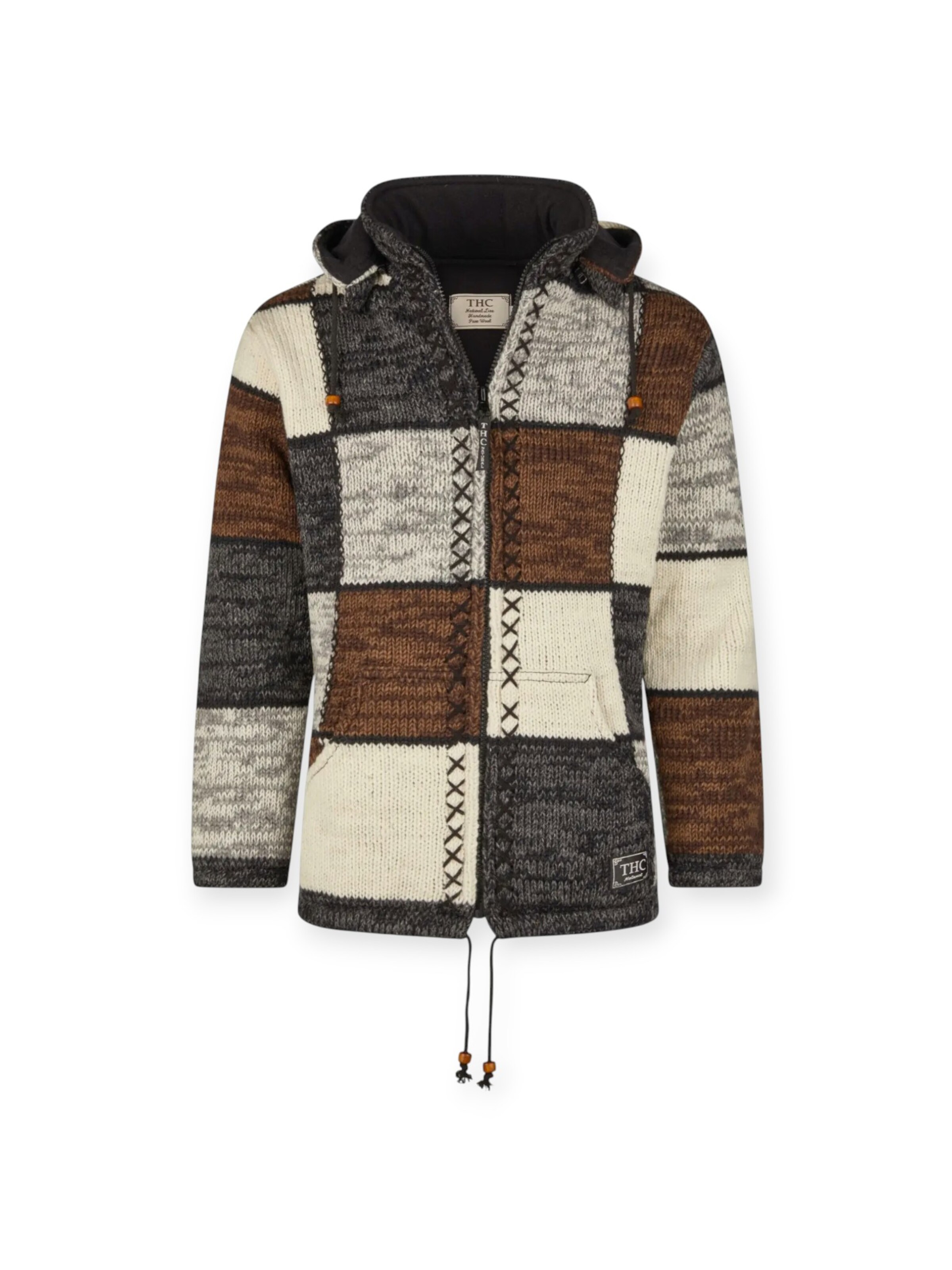 THC Natural Line Knit Cardigan 'THC  813' in Brown: front