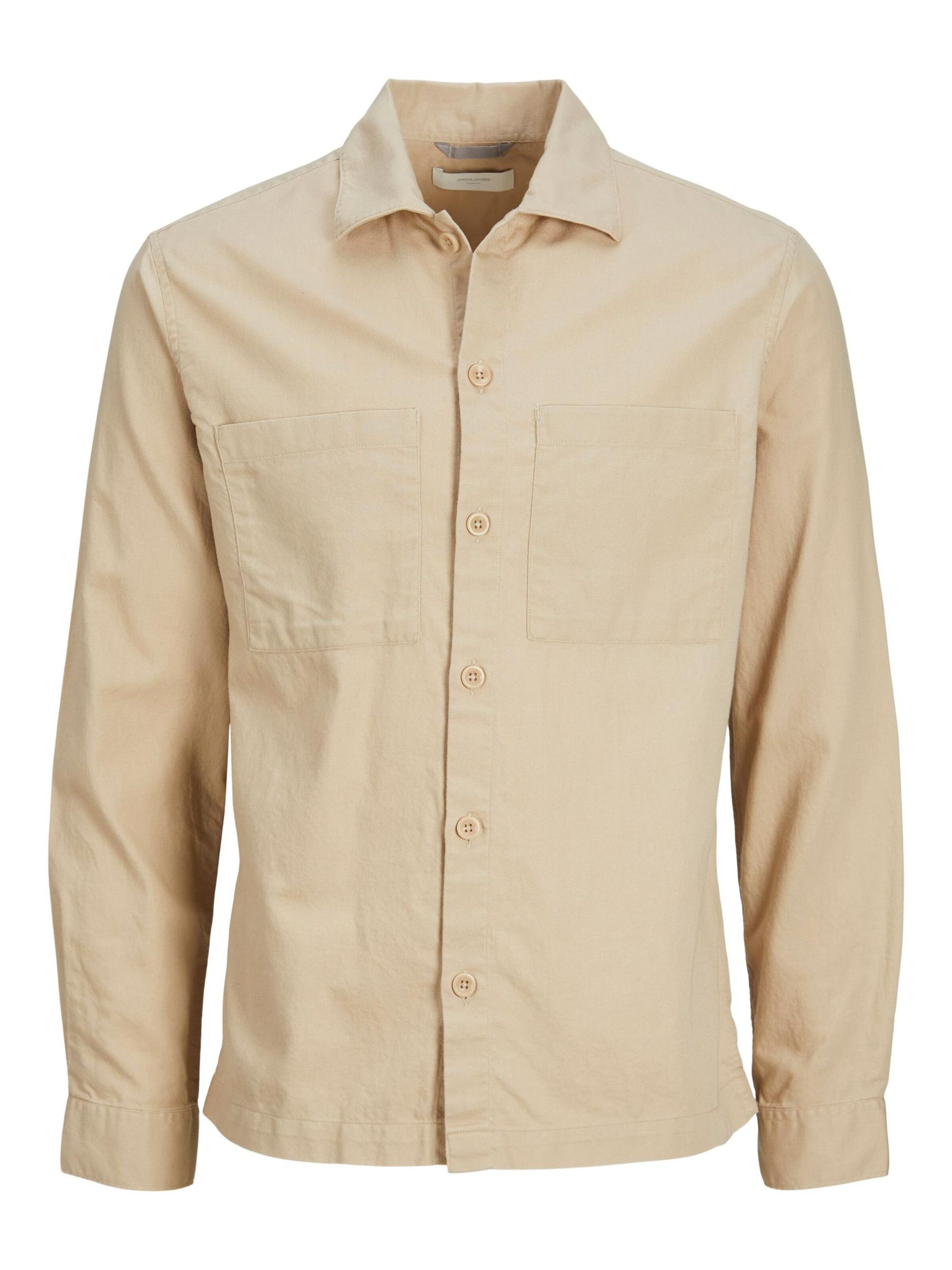 Jacks & Jones Regular Fit Hemd 'JACK&JONES Hemd Langarm Übergangs Shirt mit Knopfleiste Shacket Oberteil JPRPETE'‌‌ in Beige: Vorderseite