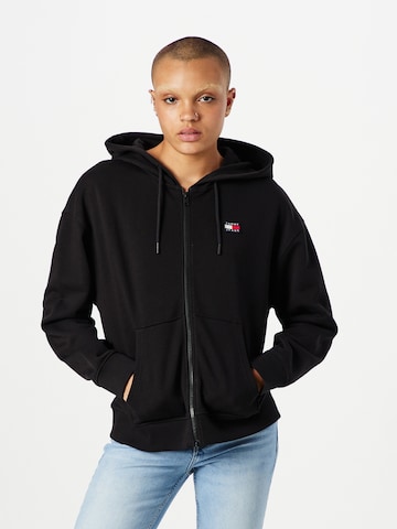 Tommy Jeans Zip-Up Hoodie in Black: front