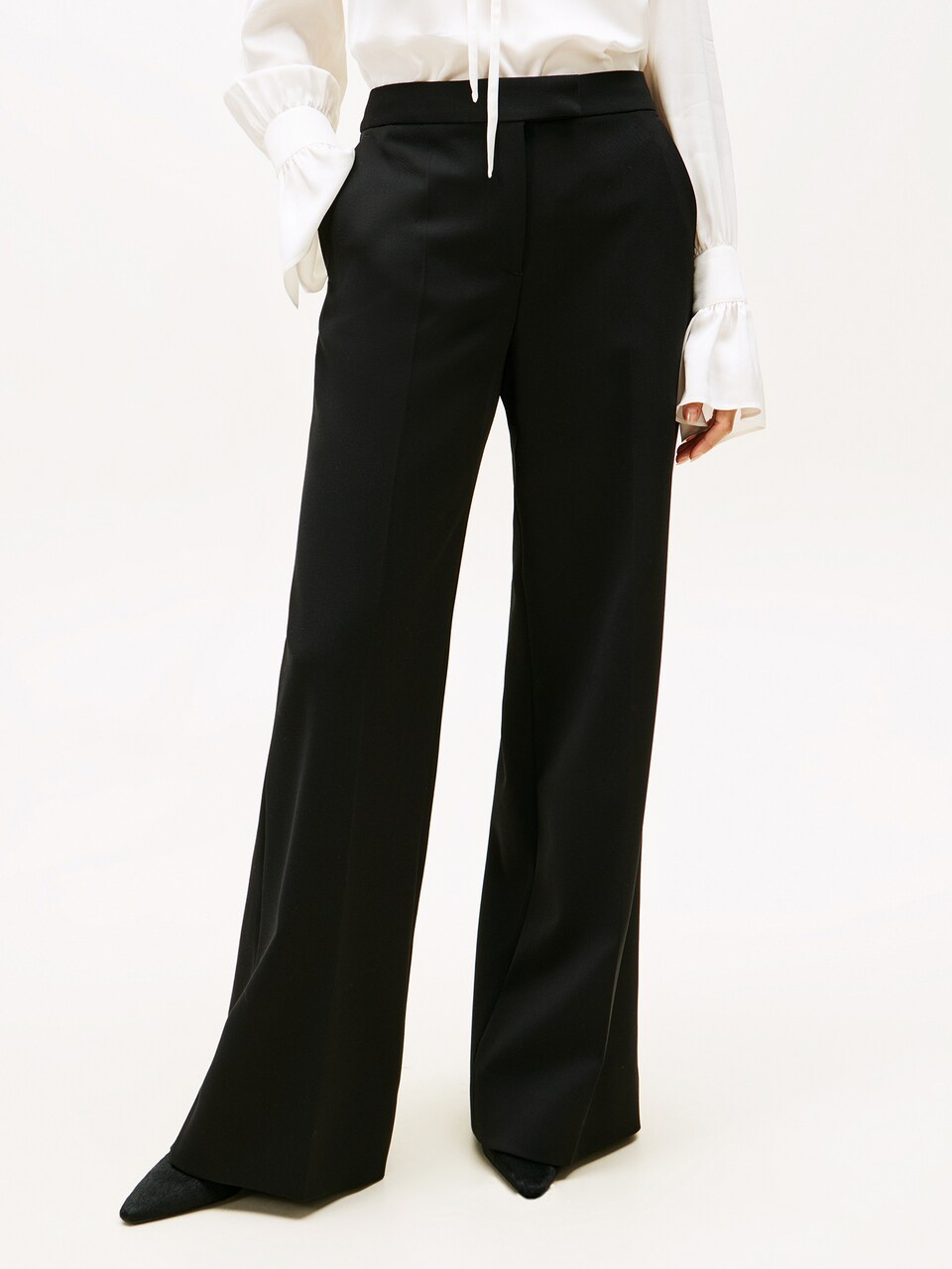 Wide leg Pantaloni cu dungă de la TOMMY HILFIGER pe negru: față