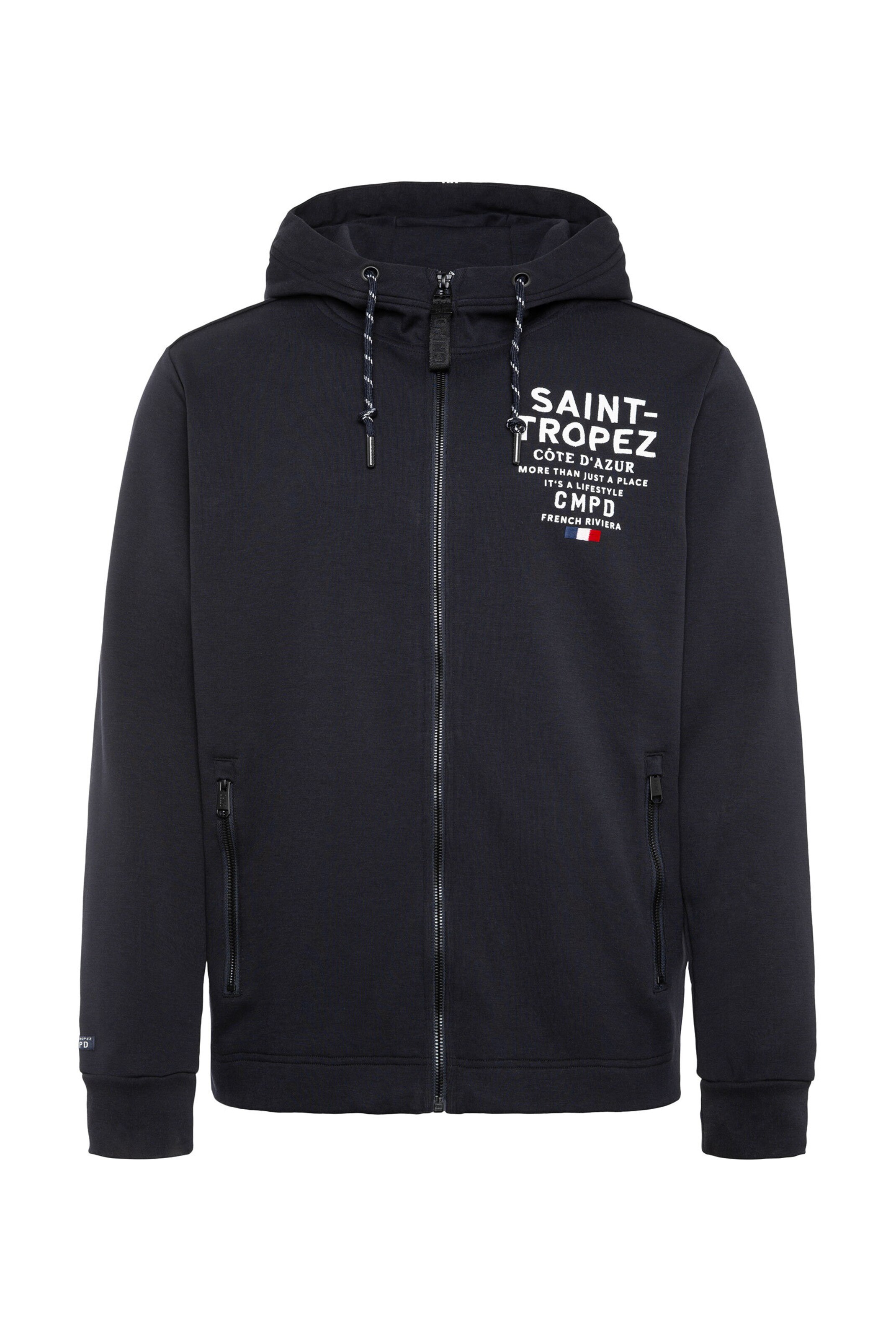 CMPD Kapuzensweatjacke aus Interlock mit Stickerei in Blau: Vorderseite