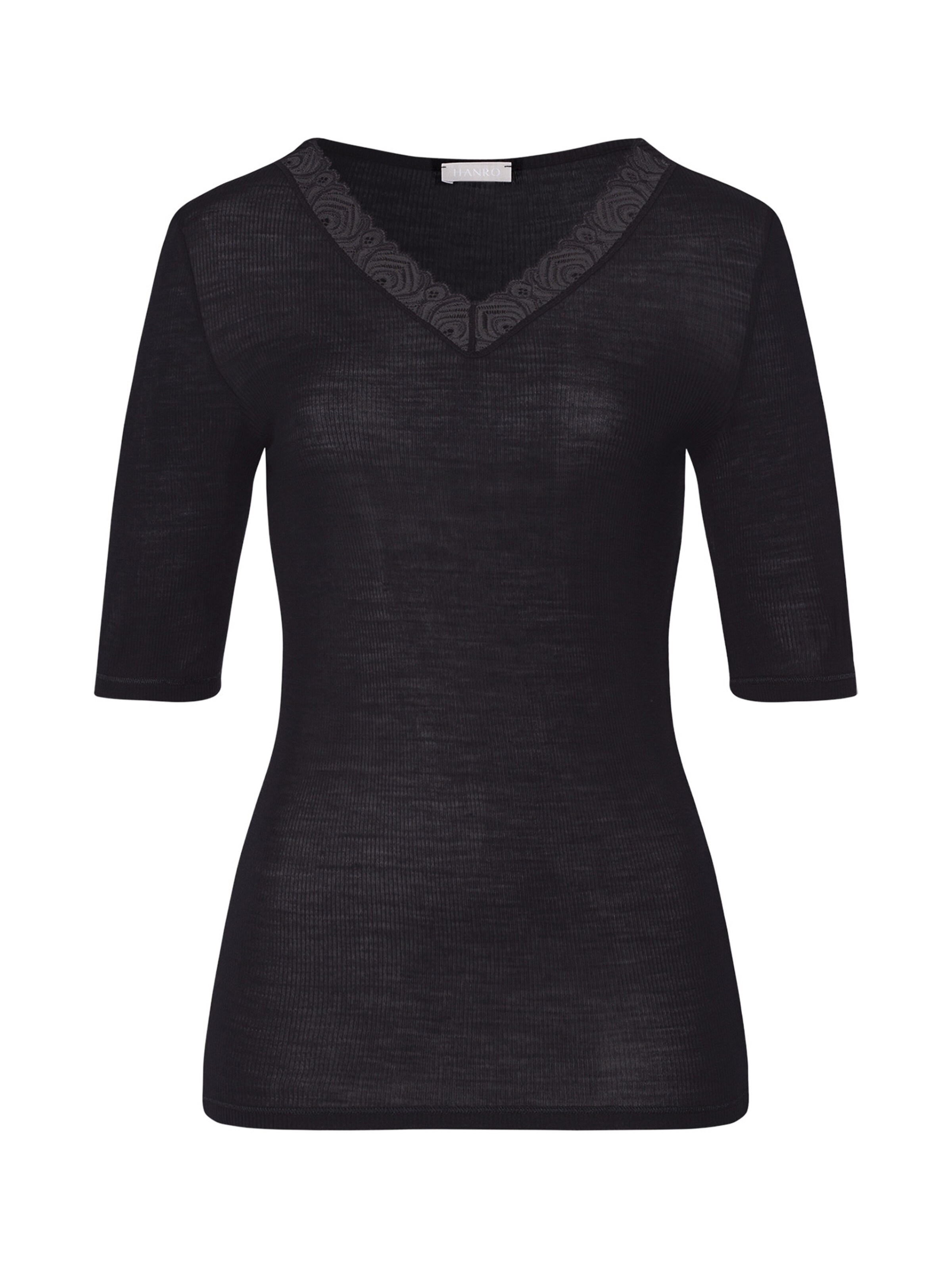 Hanro Undershirt ' Woolen Lace ' in Black: front