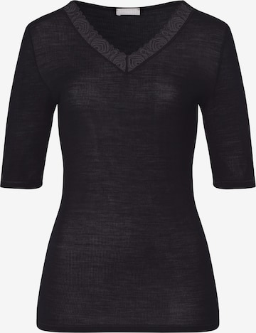 Hanro Unterhemd ' Woolen Lace ' in Schwarz: Vorderseite