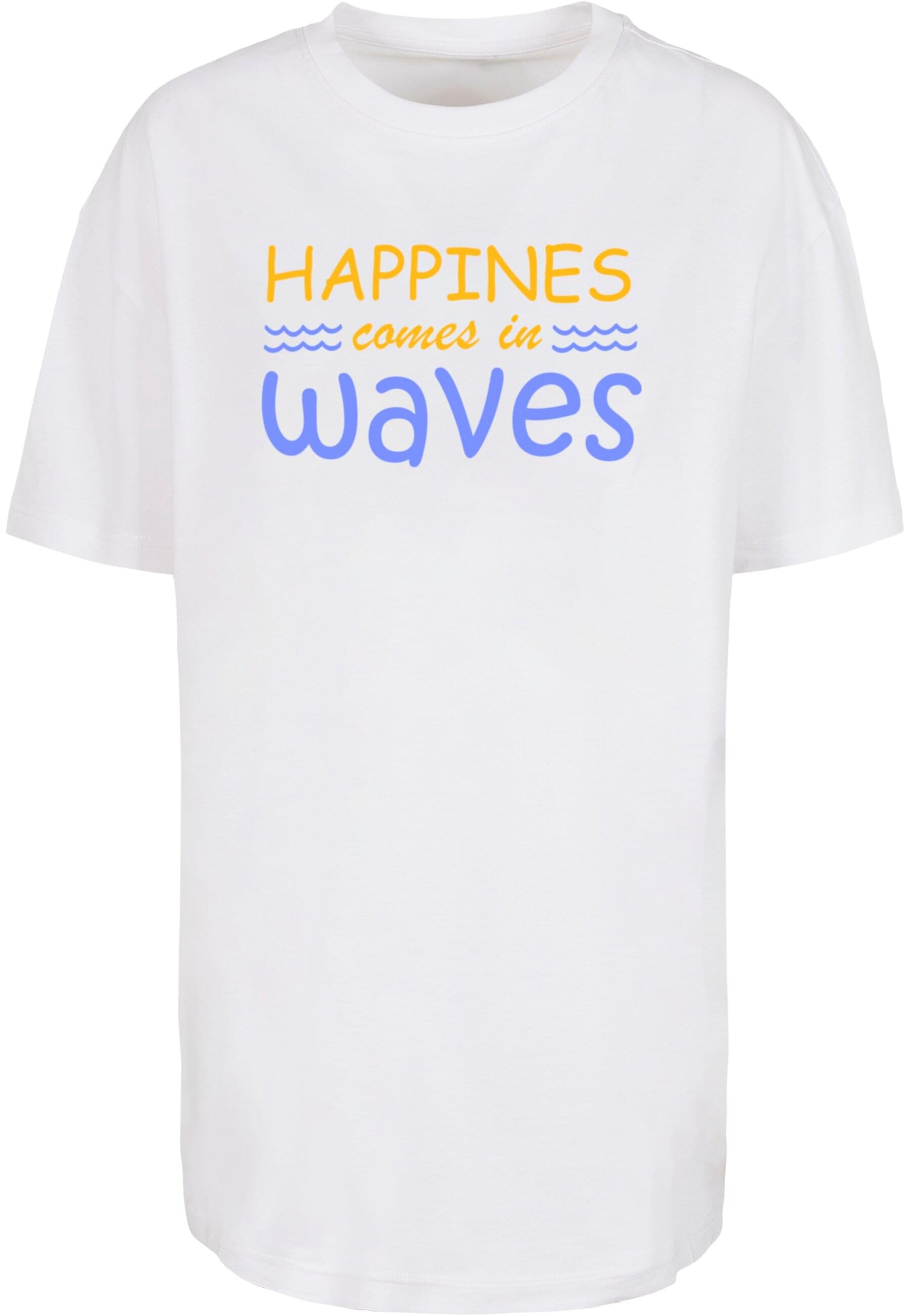 Merchcode T-Shirt 'Summer - Happines  Comes In Waves' in Weiß: Vorderseite