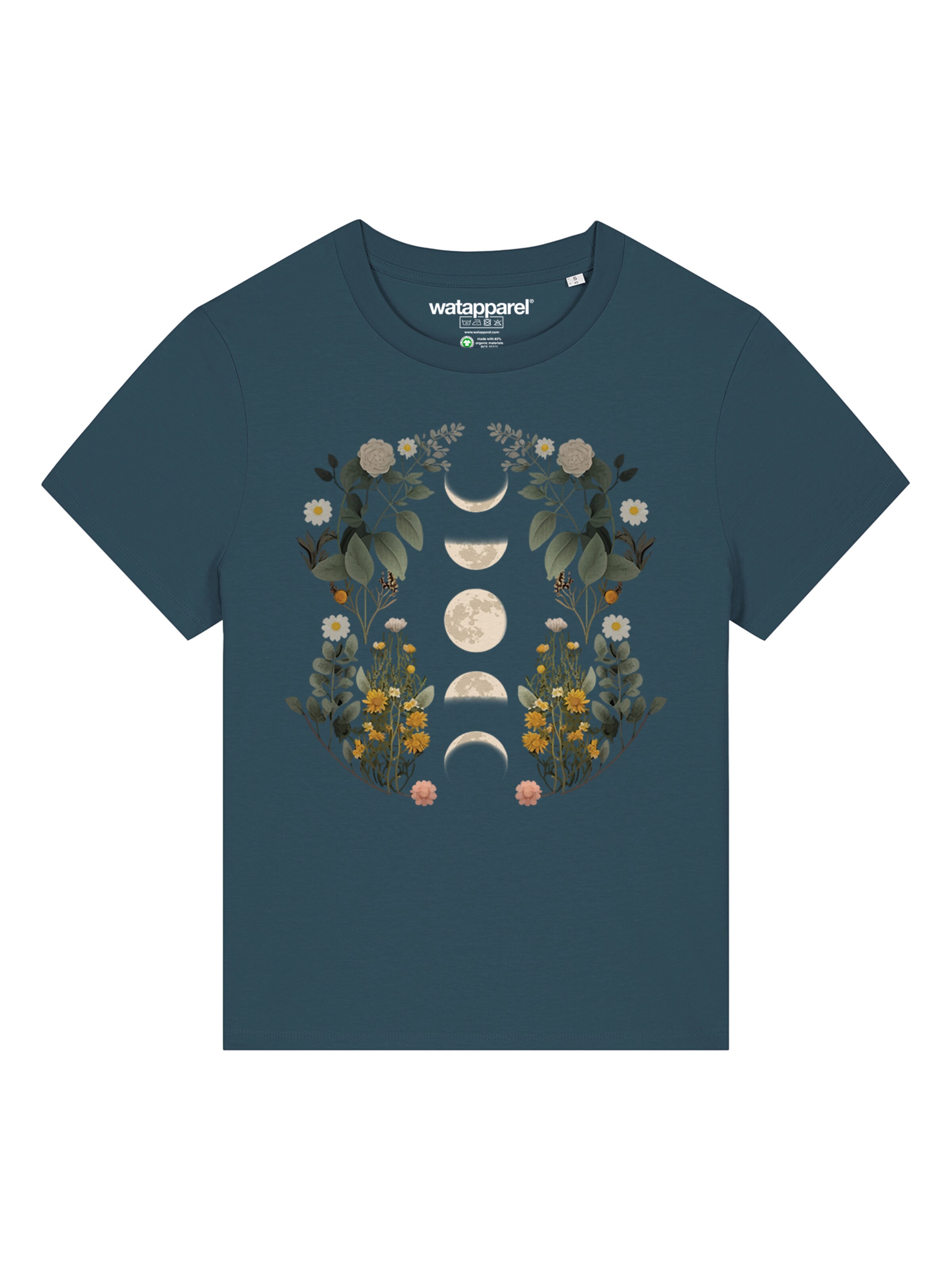 Maglietta 'Moonphases & Flower' di Watapparel in verde: frontale
