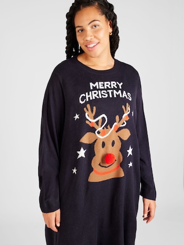 ONLY Carmakoma Knitted dress 'XMAS DEER' in Blue