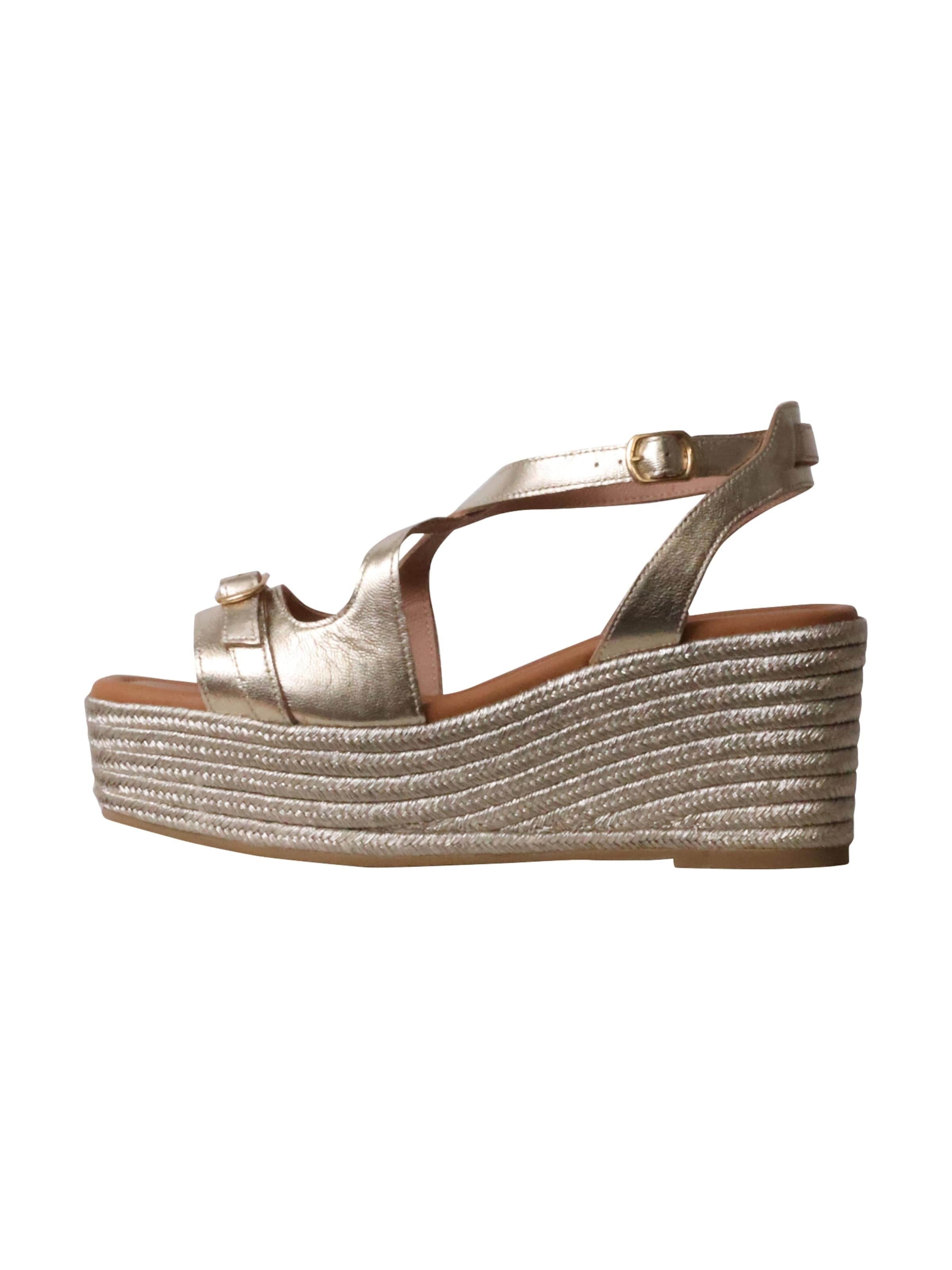 Emilie Karston - Sandalias 'Napolie-Sandalen mit Keilabsatz aus Leder' en gris: frente