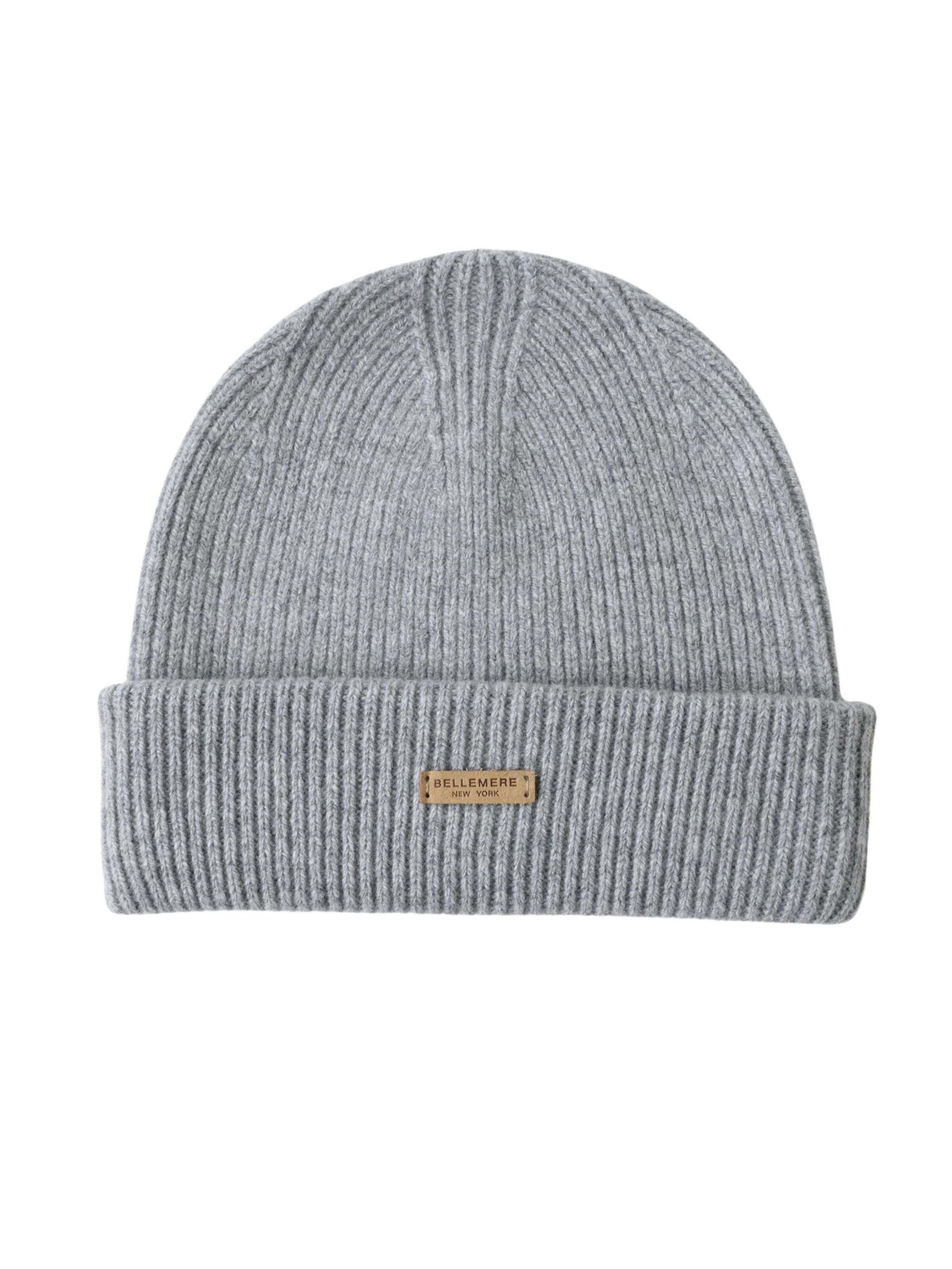 BELLEMERE NEW YORK Mütze 'Ribbed Lambswool Beanie'‌‌‌‌‌ in Grau: Vorderseite