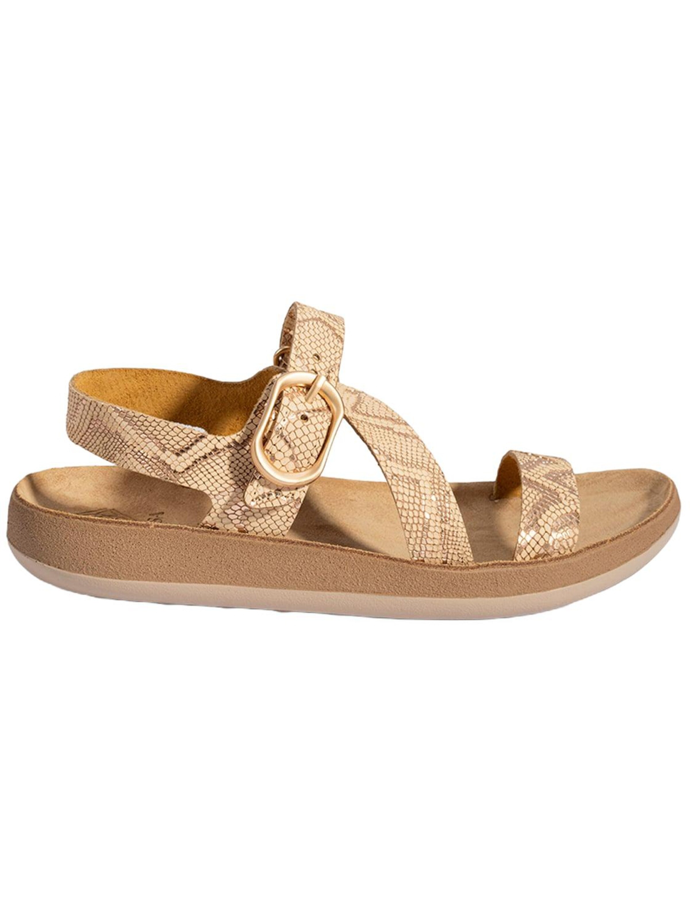 Desa Sandale 'DESA Damen-Keilsandalen aus Leder mit Print'‌‌ in Beige