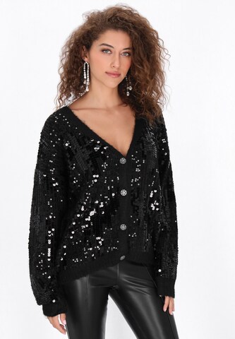 faina Knit Cardigan in Black: front