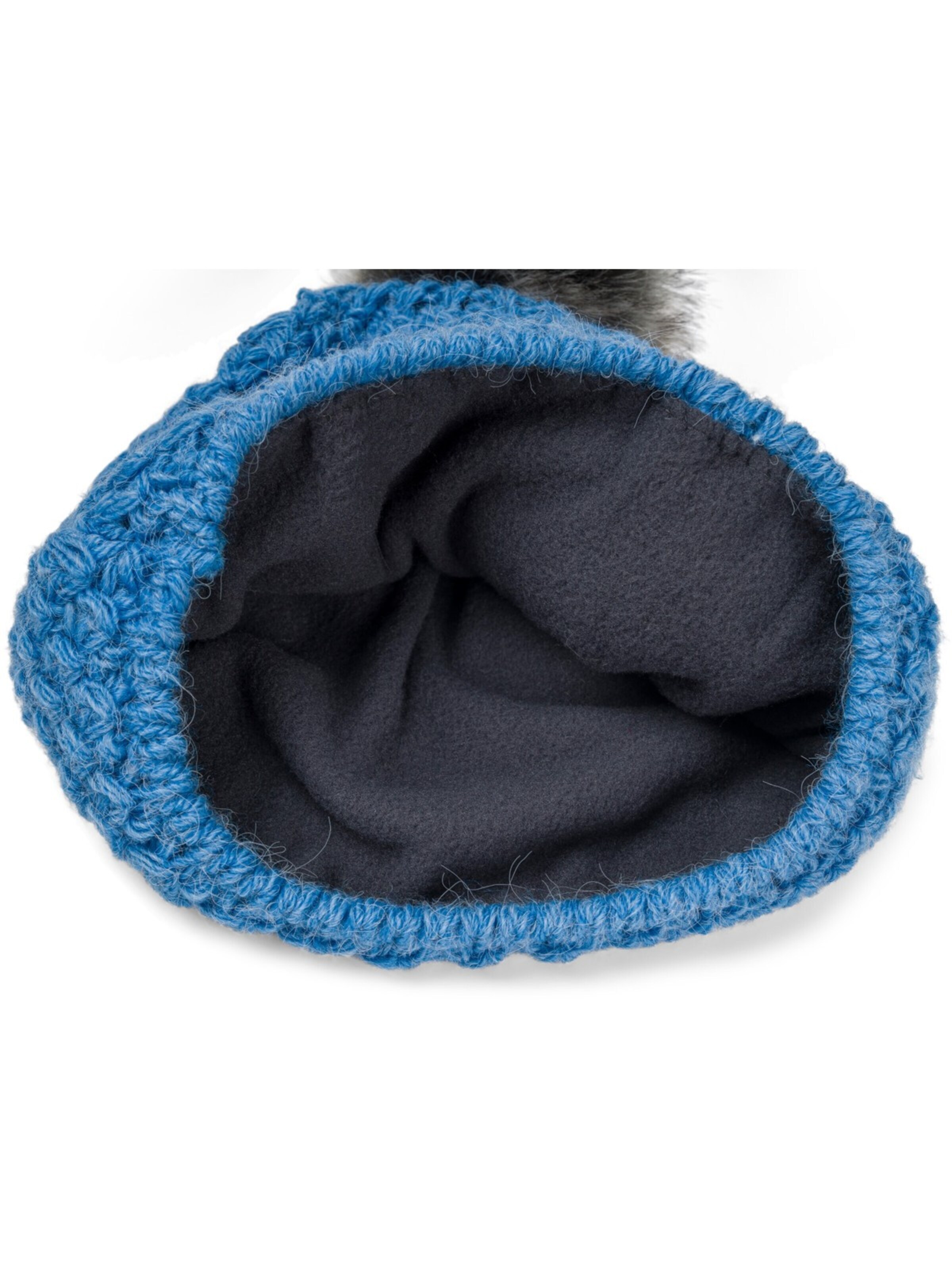 styleBREAKER Beanie 'Kinder Bommelmütze V-Muster Gehäkelt' in Blue