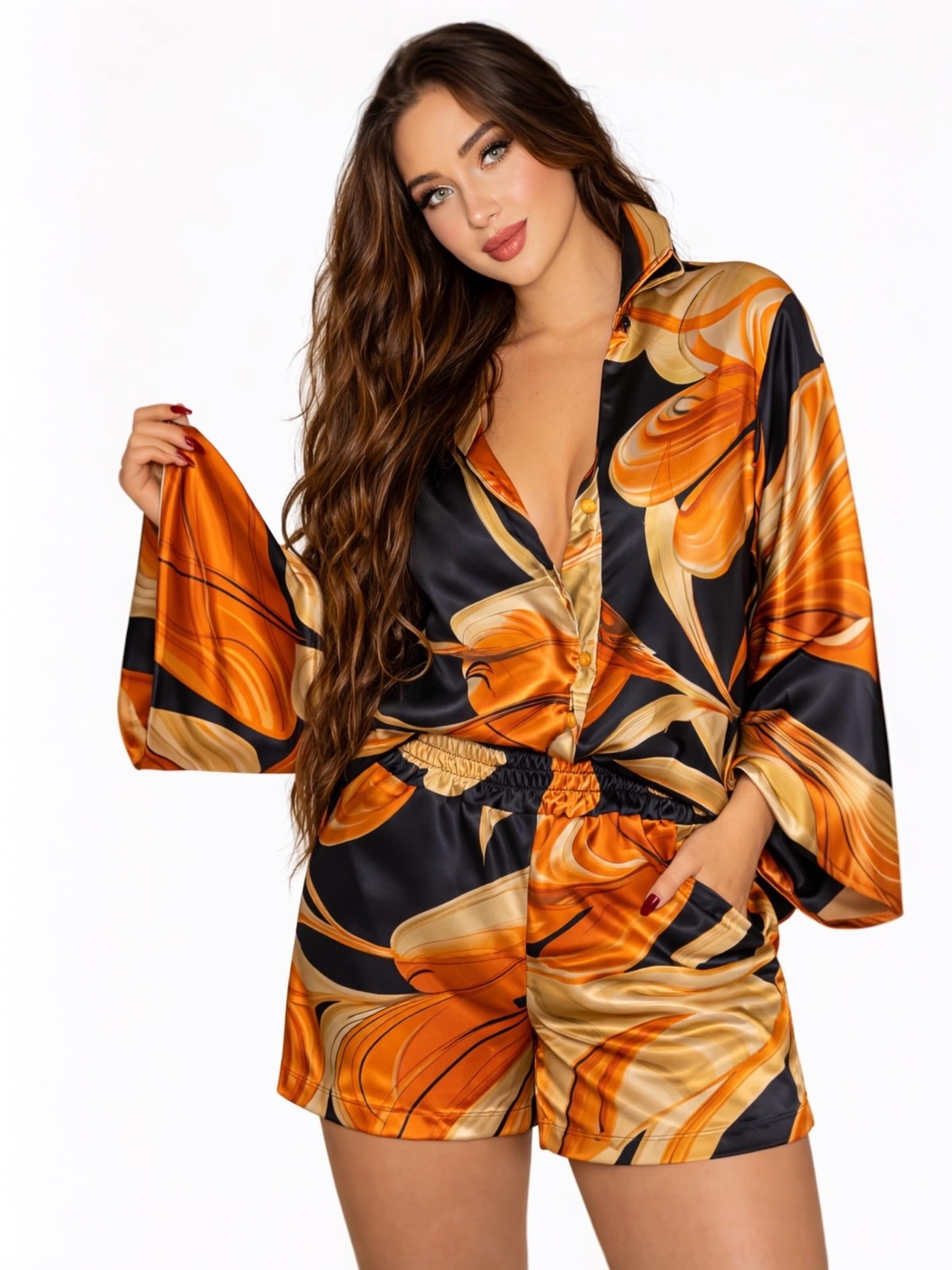 Completo pantalone 'Luxury Satin Summer Set' di Elena Athanasiadou in arancione