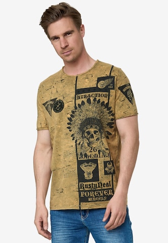 Rusty Neal T-Shirt mit Oil Washed Skull All Over Front Print in Grün: predná strana