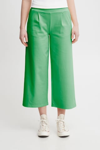 ICHI Wide leg Pleat-Front Pants 'KATE' in Green: front