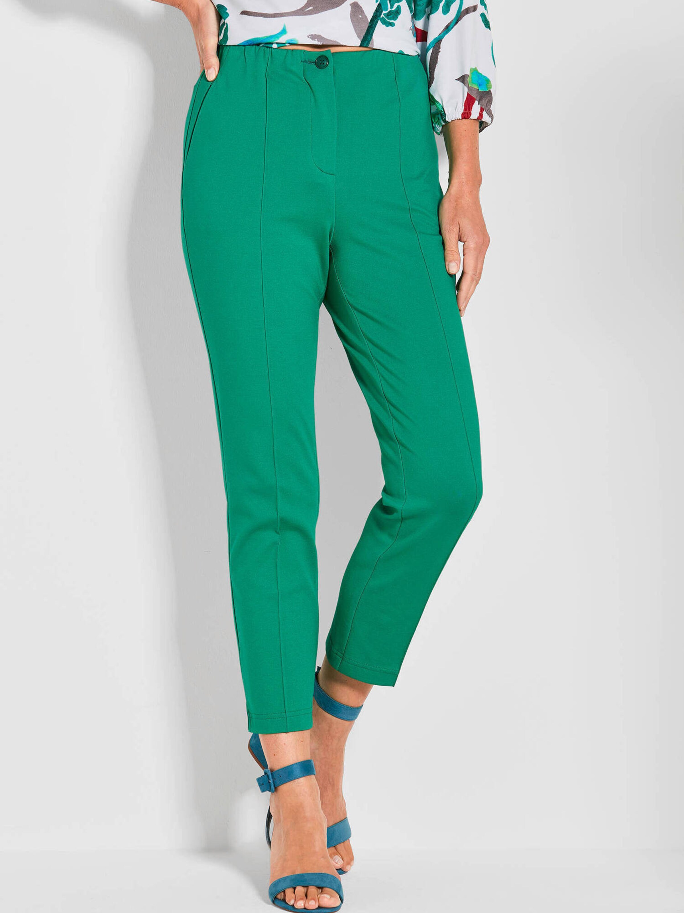 Coupe slim Pantalon à plis 'LOUISA' Goldner en vert : devant